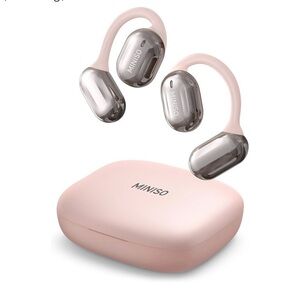 MINISO Pink On-Ear Wireless Headphones with Charging Case